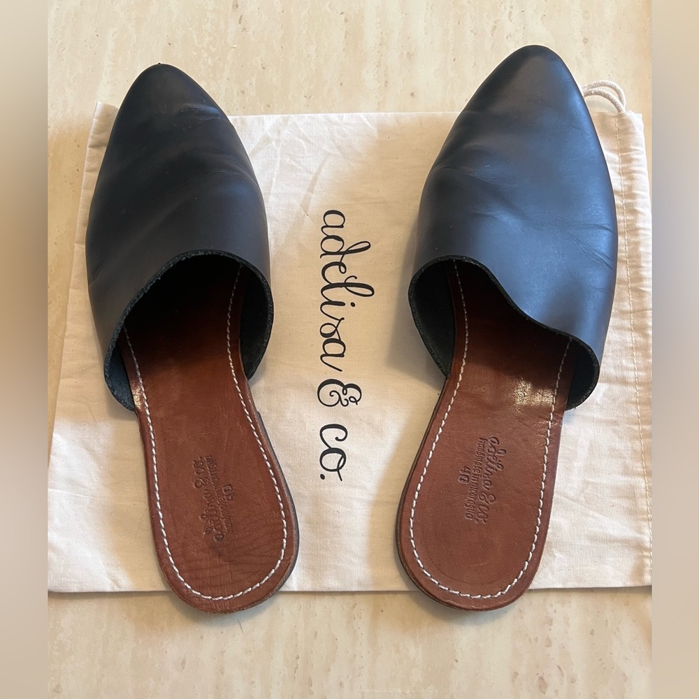 Adelisa & Co. Black Leather Mules